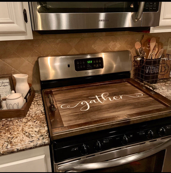 Stove Top Cover, Gas or Electric Stove Cover ,wood Stove Top Cover, Wood  Tray, GREY GRAIN 